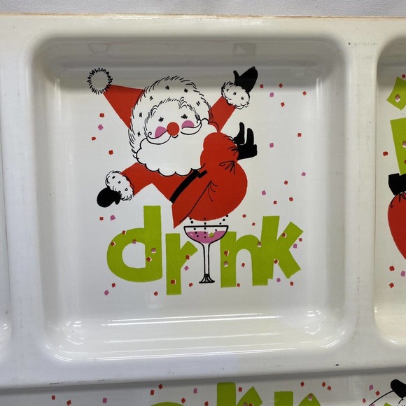Vtg MCM Christmas Santa Divided Serving Snack Tray Platter Kitschy 20x13.5 - Picture 4 of 10
